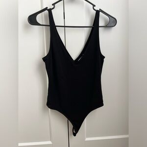 Leith V Neck Thong Bodysuit Double-Lined Stretchy Thick Material in Black XS